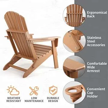 FUNBERRY Folding Adirondack Chair Set of 2, HDPE All Weather Fire Pit Chairs with Cup Holder for Outdoor