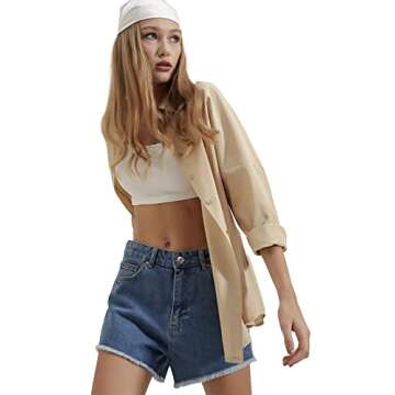 BIG DART Oversized Button Down Shirts for Women, Dressy Casual Long Sleeve Blouses Summer Tops Tunics (US, Alpha, Large, Regular, Regular, Cream)