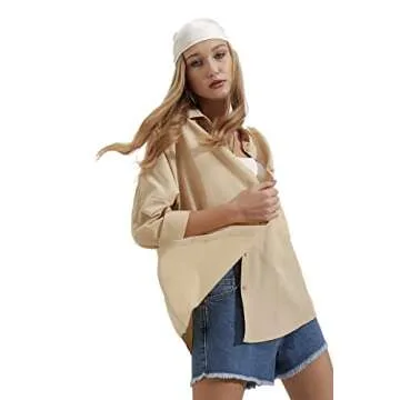 BIG DART Oversized Button Down Shirts for Women, Dressy Casual Long Sleeve Blouses Summer Tops Tunics (US, Alpha, Large, Regular, Regular, Cream)