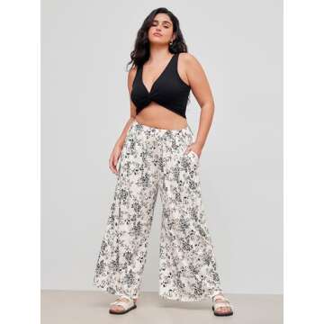 CIDER Solid Elastic Waist Pocket Wide Leg Pants - Stylish & Comfortable