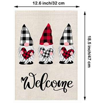 Valentines Day Garden Flag Gnomes Buffalo Plaid Burlap Flag Vertical Outdoor Decorations -Double Sid...