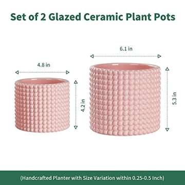 POTEY Pink Ceramic Vintage Style Hobnail Patterned Planter Pots 6 and 5 Inch Containers with Watering Drain Plug for Indoor Succulent Plants or Flowers