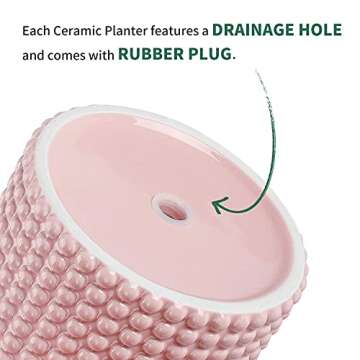 POTEY Pink Ceramic Vintage Style Hobnail Patterned Planter Pots 6 and 5 Inch Containers with Watering Drain Plug for Indoor Succulent Plants or Flowers
