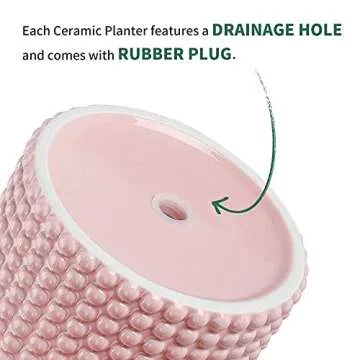 POTEY Pink Ceramic Vintage Style Hobnail Patterned Planter Pots 6 and 5 Inch Containers with Watering Drain Plug for Indoor Succulent Plants or Flowers