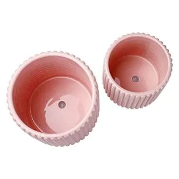 POTEY Pink Ceramic Vintage Style Hobnail Patterned Planter Pots 6 and 5 Inch Containers with Watering Drain Plug for Indoor Succulent Plants or Flowers
