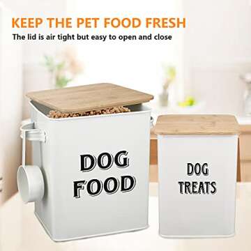 Morezi Dog Food Storage Container Farmhouse Pet Food Treats Bin with Lid and Scoop, Perfect Sturdy Canister Tins for Kitchen Countertop, Shelf, Great Gift for Pet Owners - Dog Food White
