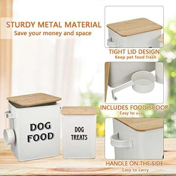 Morezi Dog Food Storage Container Farmhouse Pet Food Treats Bin with Lid and Scoop, Perfect Sturdy Canister Tins for Kitchen Countertop, Shelf, Great Gift for Pet Owners - Dog Food White