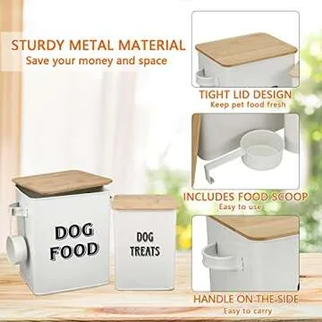 Morezi Dog Food Storage Container Farmhouse Pet Food Treats Bin with Lid and Scoop, Perfect Sturdy Canister Tins for Kitchen Countertop, Shelf, Great Gift for Pet Owners - Dog Food White