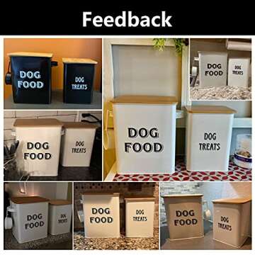 Morezi Dog Food Storage Container Farmhouse Pet Food Treats Bin with Lid and Scoop, Perfect Sturdy Canister Tins for Kitchen Countertop, Shelf, Great Gift for Pet Owners - Dog Food White
