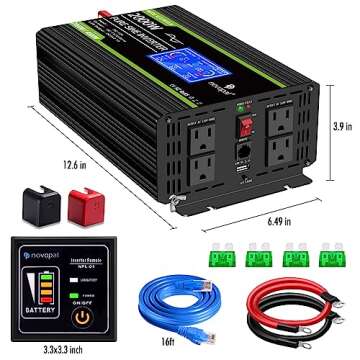 Novopal 2000 watt Pure Sine Wave Power Inverter DC 12V to 110V/120V Converter 4 AC Outlets Rv Inverters with USB Port 16.4ft Remote Control and LCD Display