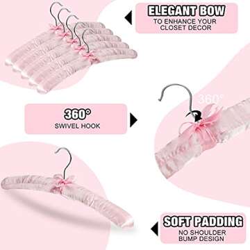 Jetec 24 Pieces Satin Padded Hangers Satin Hangers with Anti-Rust Swiveling Shoulder Hook for Hanging Dresses, Sweaters, Suits and More (Light Pink)