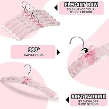 Jetec 24 Pieces Satin Padded Hangers Satin Hangers with Anti-Rust Swiveling Shoulder Hook for Hanging Dresses, Sweaters, Suits and More (Light Pink)
