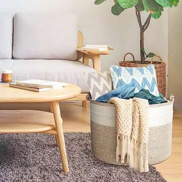 AivaToba 24" x 18" Extra Large Basket for Blankets, Large Blanket Basket for Living Room, Jumbo Woven Basket for Storage, Large Storage Basket, XXXXL Basket with Handles