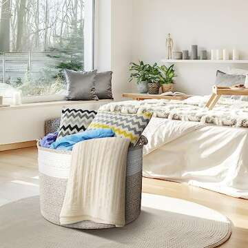 AivaToba 24" x 18" Extra Large Basket for Blankets, Large Blanket Basket for Living Room, Jumbo Woven Basket for Storage, Large Storage Basket, XXXXL Basket with Handles