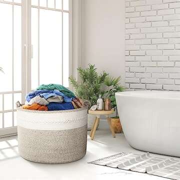 AivaToba 24" x 18" Extra Large Basket for Blankets, Large Blanket Basket for Living Room, Jumbo Woven Basket for Storage, Large Storage Basket, XXXXL Basket with Handles