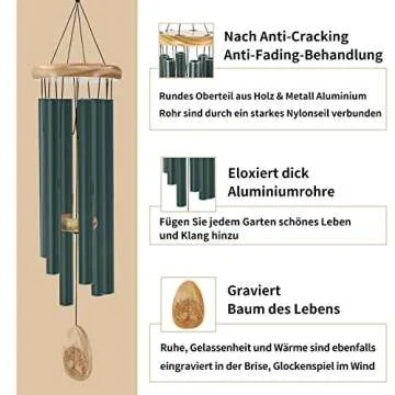 Astarin Wind Chimes Outdoors with Engraved Lifetree - 30 Inch Memorial Gift