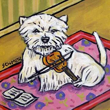Westie Playing Violin Music Room Decor Art Tile Coaster