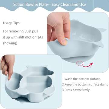 LAUIEKNA Silicone Led Weaning Supplies, Baby Feeding Set, Suction Bowl & Divided Plate, Training Feeding Dish With Fork &Spoon,100% Food Grade Silicone Waterproof Bibs, Cute Shaped Cup (Light Blue)