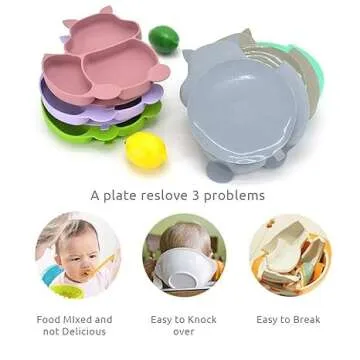 LAUIEKNA Silicone Led Weaning Supplies, Baby Feeding Set, Suction Bowl & Divided Plate, Training Feeding Dish With Fork &Spoon,100% Food Grade Silicone Waterproof Bibs, Cute Shaped Cup (Light Blue)