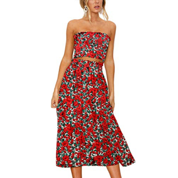 Angashion Women's Floral Crop Top Maxi Skirt Set - Versatile Summer Outfit