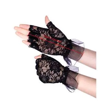 Skylety Women Short Lace Floral Gloves Sunblock Fingerless Lace Gloves for Wedding Bridal(Lace,Black)