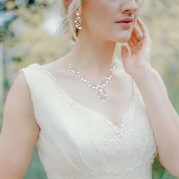 EVER FAITH Crystal Simulated Pearl Leaf Vine Bridal Prom Necklace Pierced Earrings Set Clear Silver-Tone