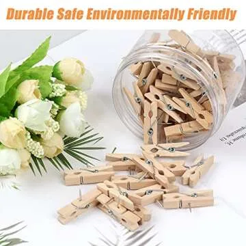 50 PCS Push Pin with Wooden Clips, Durable Wooden Push Pins, Decorative Pushpins Tacks Thumbtacks, Tacks for Cork Board Artworks Notes Photos, Craft Projects, Offices and Homes (Burlywood)