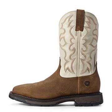 ARIAT BMVY9 Mens WorkHog Wide Square Toe Work Boot Rye Brown/Cream 9.5