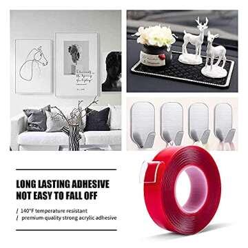 Double Sided Tape Heavy Duty - 3/4in 10ft Clear Strong Acrylic Adhesive Mounting Tape Removable Non ...