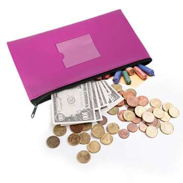 Sinzip 4 Pack Bank Deposit Money Bag, Heavy Duty Leatherette Security Zipper Wallet with Clear Windo...
