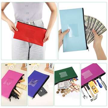 Sinzip 4 Pack Bank Deposit Money Bag, Heavy Duty Leatherette Security Zipper Wallet with Clear Window, Pencil Pouch, Coin Bag, Cash Bag, Tool Pouch, Assorted Colors (4 Pack Mix-Color01), Small