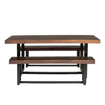 Walker Edison Farmhouse Dining Set with Two Benches