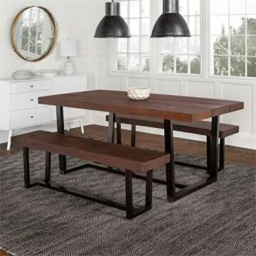 Walker Edison Farmhouse Dining Set with Two Benches