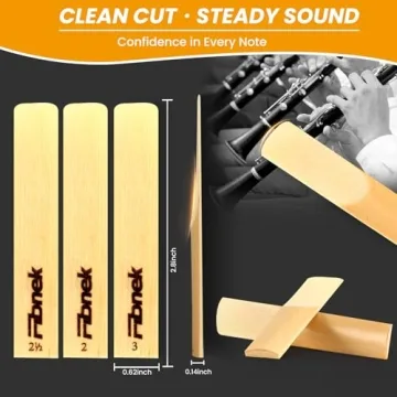 Fibnek 10 Pack Bb Clarinet Reeds Strength 2.5 – Natural Cane Reeds for Clarinet, Beginner & Studen...