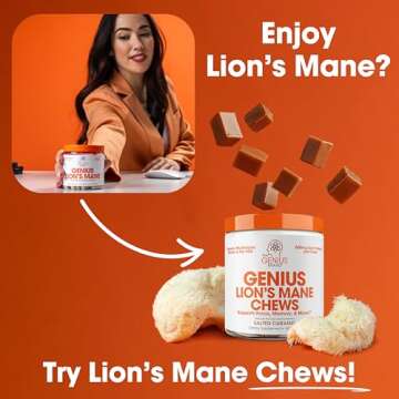 The Genius Brand Genius Lion's Mane Cognition Vitamins Supplement Capsules - Organic Nootropic Supplement, 1200mg per Serving – 120 Veggie Pills