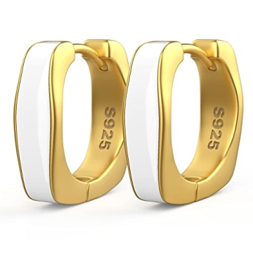 AMORAMOR & FOREVER 14K Gold Plated Enamel Huggie Hoop Earrings - Stylish Small Hoops in Trendy Neon ...