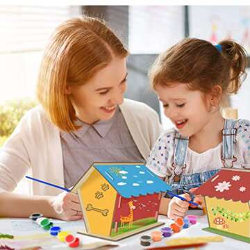 FOREVERL 2 Pack DIY Bird House Kit, Wooden Birdhouse Arts Build and Paint(Includes Paints , Brushes ...