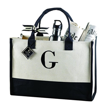 Mud Pie Initial Canvas Tote Bag - Durable 100% Cotton