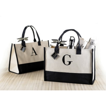 Mud Pie Initial Canvas Tote Bag - Durable 100% Cotton