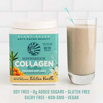 Vegan Collagen Protein Powder Plant-based | Hyaluronic Acid Minerals Biotin Soy Free Dairy Free Gluten Free NON-GMO | Vanilla 20 Servings | Collagen Building Peptides by Sunwarrior