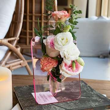 EASY365 Pink Clear Acrylic Photo Frame Flower Vase, 8 x 6 Inch Aesthetic Unique Flower Vase for Centerpieces, Decorative Picture Frame Vase, Flower Frame Vase for Home Office Wedding Acrylic Decor