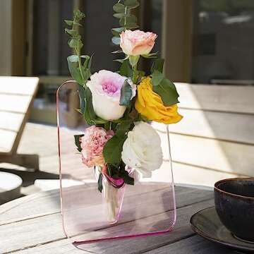EASY365 Pink Clear Acrylic Photo Frame Flower Vase, 8 x 6 Inch Aesthetic Unique Flower Vase for Centerpieces, Decorative Picture Frame Vase, Flower Frame Vase for Home Office Wedding Acrylic Decor
