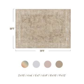 MontVoo-Area Rug 5X7 Vintage Coffee&Tan Rugs for Living Room-Soft Rugs for Bedroom-Non Slip Living R...