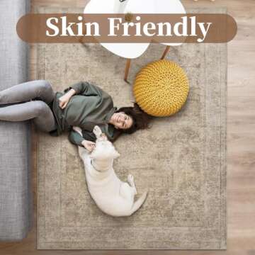 MontVoo-Area Rug 5X7 Vintage Coffee&Tan Rugs for Living Room-Soft Rugs for Bedroom-Non Slip Living Room Rug-Machine Washable Rug for Dining Room Living Room Bedroom Office