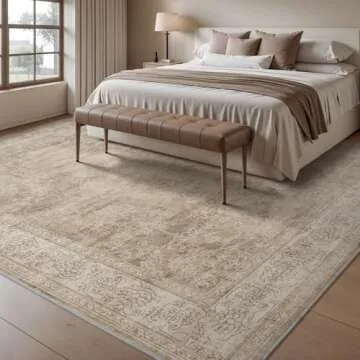MontVoo-Area Rug 5X7 Vintage Coffee&Tan Rugs for Living Room-Soft Rugs for Bedroom-Non Slip Living Room Rug-Machine Washable Rug for Dining Room Living Room Bedroom Office