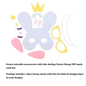 GTN Tech 12PCS Easter Bunny Mask Craft Kit Ornaments - School Class Activities for Kids Party Favors