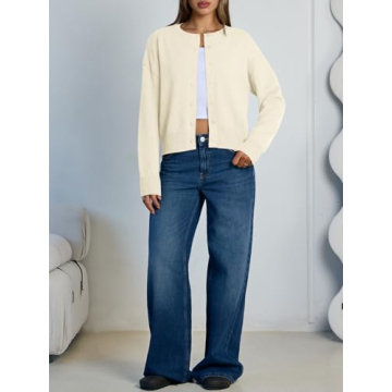 Trendy Queen Cropped Cardigan Sweater Lightweight Women's Fashion