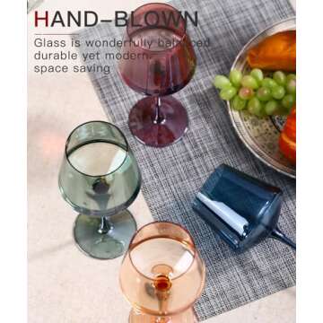 comfit Valentine's Day Gifts,Hand Blown Colored Wine Glasses Set of 6-18oz Multi Colored Square Wine Glasses with Tall Long Stems and Flat Bottom,Crystal Colorful Wine Glasses