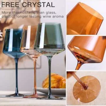 Hand Blown Colored Wine Glasses Set of 6 - Unique Design