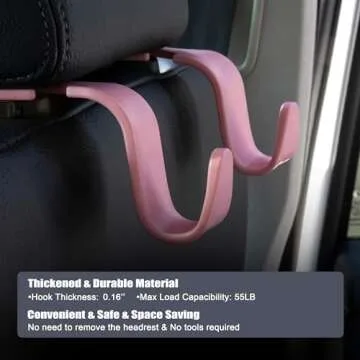 Amooca Universal Car Headrest Hooks, Car Organizer Hanger Storage Hooks for Bag Purse Cloth Grocery (Pink Set of 4)